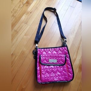 NWOT Betsey Johnson hot pink, red & black quilted hearts crossbody bag.